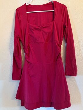 Amazon Raspberry Red Long Sleeve Square Neck Skater Dress